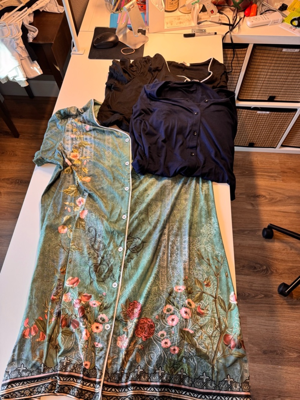 Green Floral Button-Front lounge Dress